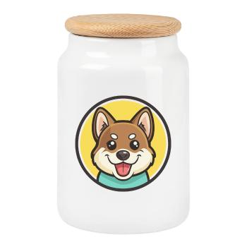Personnage de dessin animé de race de chien Pungsan Kawaii Clipart - Boîte à biscuits avec couvercle en bois - blanc - Devant