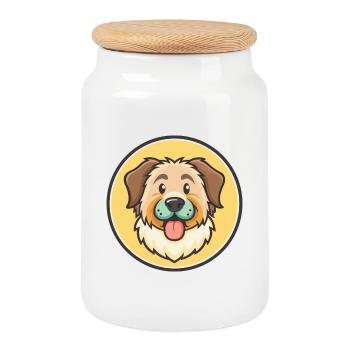 Romanian Mioritic Dog Breed Cartoon Kawaii Clipart - Cookie Jar with Wooden Lid - white - Front