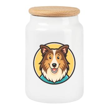 Scotch Collie Chien Race Dessin animé Kawaii Clipart Animal de compagnie - Boîte à biscuits avec couvercle en bois - blanc - Devant