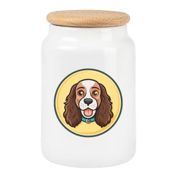 Épagneul Russe Chien Race Dessin Animé Kawaii Clipart - Boîte à biscuits avec couvercle en bois - blanc - Devant
