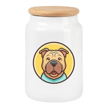 Shar Pei Hunderasse Bunte Karikatur Kawaii Clipart - Keksdose mit Holzdeckel - Weiß - Vorne