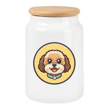 ShihPoo Hunderasse Cartoon Figur Kawaii Clipart - Keksdose mit Holzdeckel - Weiß - Vorne