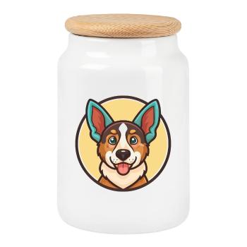 Harlequin russe chien chien race dessin animé Kawaii - Boîte à biscuits avec couvercle en bois - blanc - Devant