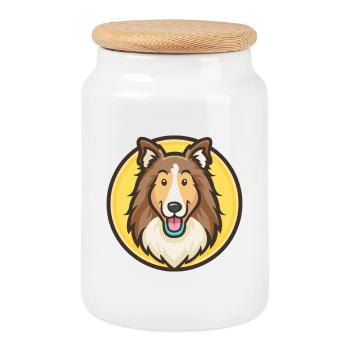 Rough Collie Chien Race Dessin animé Kawaii Clipart Animal de compagnie - Boîte à biscuits avec couvercle en bois - blanc - Devant