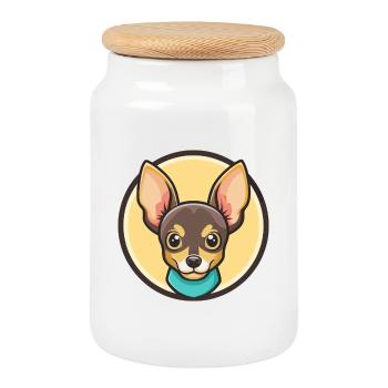 Russian Toy Terrier Dog Breed Funny Cartoon Kawaii - Cookie Jar with Wooden Lid - white - Front