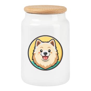 Samoyède Chien Race Dessin Animé Personnage Kawaii Clipart - Boîte à biscuits avec couvercle en bois - blanc - Devant