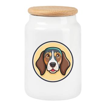 Serbischer dreifarbiger Jagdhund, Hunderasse, Cartoon, Kawaii - Keksdose mit Holzdeckel - Weiß - Vorne