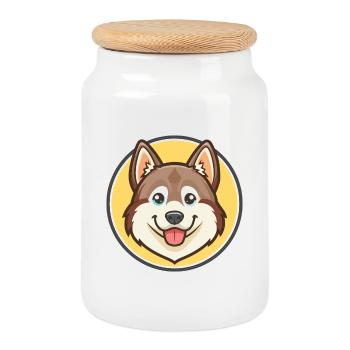 Siberian Husky Dog Breed Cartoon Kawaii Clipart - Cookie Jar with Wooden Lid - white - Front