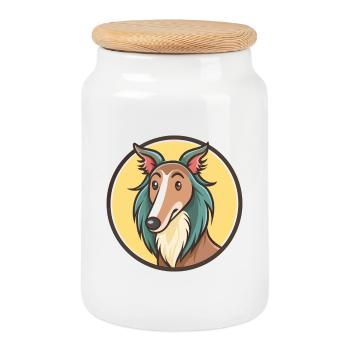 Seide Windhund Hund Rasse Cartoon Kawaii Clipart - Keksdose mit Holzdeckel - Weiß - Vorne