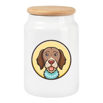 Slovak Rough Haired Pointer Dog Breed Cartoon Pet - Cookie Jar with Wooden Lid - white - Front
