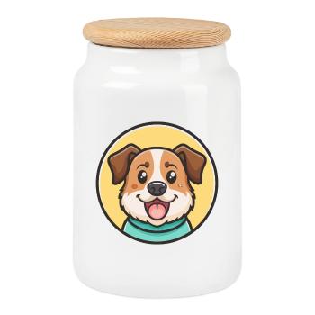 Stephens Stock Dog Breed Cartoon Kawaii Clipart - Cookie Jar with Wooden Lid - white - Front