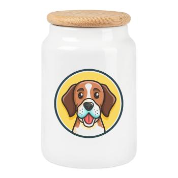St Hubert Jura Chien Chien Race Dessin Animé Kawaii Pet - Boîte à biscuits avec couvercle en bois - blanc - Devant