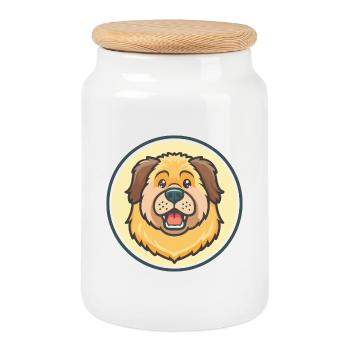 Tibetische Dogge Hund Rasse Karikatur Kawaii Clipart - Keksdose mit Holzdeckel - Weiß - Vorne