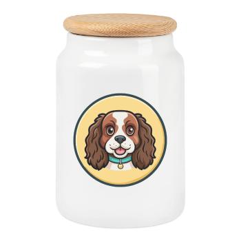 Toy Trawler Spaniel Dog Breed Funny Cartoon Kawaii - Cookie Jar with Wooden Lid - white - Front