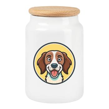 West Country Harrier Chien Race Dessin animé Kawaii Pet - Boîte à biscuits avec couvercle en bois - blanc - Devant