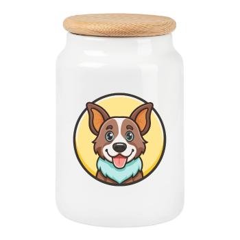 Suisse Laufhund Chien Race Dessin animé Kawaii Clipart - Boîte à biscuits avec couvercle en bois - blanc - Devant