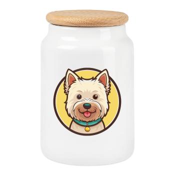 West Highland Terrier Chien Race Dessin Animé Kawaii Pet - Boîte à biscuits avec couvercle en bois - blanc - Devant