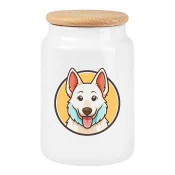 Berger Suisse Blanc Chien Race Dessin Animé Kawaii Pet - Boîte à biscuits avec couvercle en bois - blanc - Devant