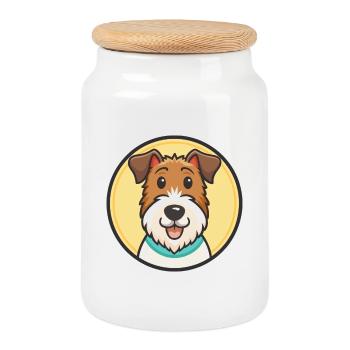 Wire Fox Terrier Dog Breed Cartoon Kawaii Clipart - Cookie Jar with Wooden Lid - white - Front