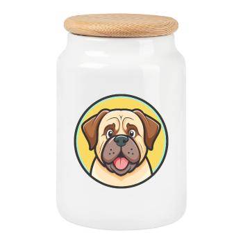 Transmontano Mastiff Chien Race Dessin Animé Kawaii Pet - Boîte à biscuits avec couvercle en bois - blanc - Devant