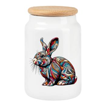 Rabbit - Cookie Jar with Wooden Lid - white - Front
