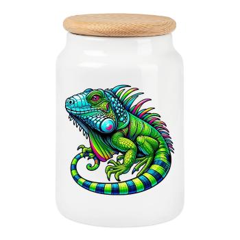 Iguana - Cookie Jar with Wooden Lid - white - Front
