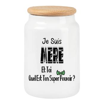 Je Suis Mère Et Toi Quel Est Ton Super Pouvoir - Boîte à biscuits avec couvercle en bois - blanc - Devant