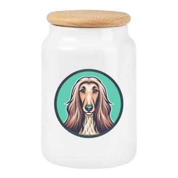 Afghan Hound Dog Breed Cartoon Kawaii Clipart Pet - Cookie Jar with Wooden Lid - white - Front