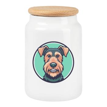 Airedale Terrier Chien Race Dessin animé Kawaii Clipart - Boîte à biscuits avec couvercle en bois - blanc - Devant