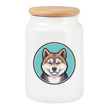 Akita Dog Breed Cartoon Kawaii Clipart Animal Pet - Cookie Jar with Wooden Lid - white - Front