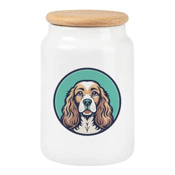 Cocker américain Spaniel Chien Race Dessin animé Kawaii - Boîte à biscuits avec couvercle en bois - blanc - Devant