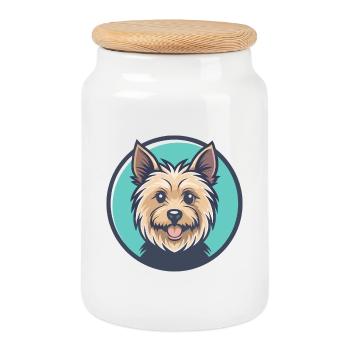 Terrier australien Chien Race Dessin animé Kawaii - Boîte à biscuits avec couvercle en bois - blanc - Devant