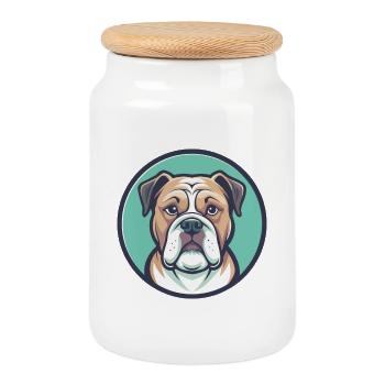 Bouledogue américain chien race dessin animé Kawaii Clipart - Boîte à biscuits avec couvercle en bois - blanc - Devant