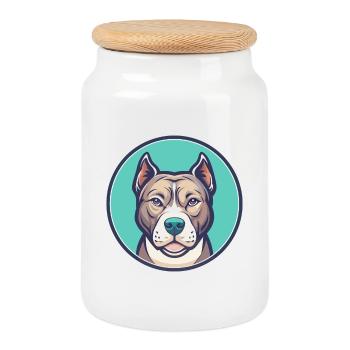 American Pitbull Terrier Chien Race Dessin animé Kawaii - Boîte à biscuits avec couvercle en bois - blanc - Devant