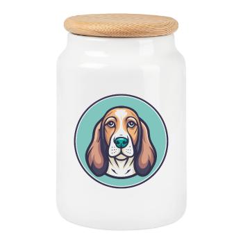Basset Fauve De Bretagne Dog Breed Cartoon Kawaii - Cookie Jar with Wooden Lid - white - Front