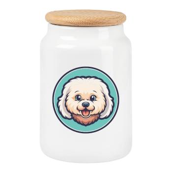 Bichon Frise Dog Breed Cartoon Kawaii Clipart Pet - Cookie Jar with Wooden Lid - white - Front