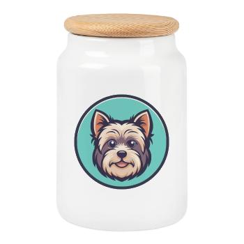 Bichon Yorkie Chien Race Dessin animé Kawaii Clipart Animal de compagnie - Boîte à biscuits avec couvercle en bois - blanc - Devant