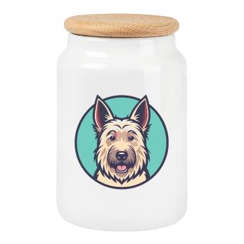 Berger Picard Chien Race Dessin animé Kawaii Clipart Animal de compagnie - Boîte à biscuits avec couvercle en bois - blanc - Devant