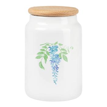 Illustration de glycine bleue sauvage - Boîte à biscuits avec couvercle en bois - blanc - Devant