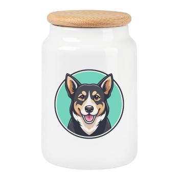 Black Tan Dog Breed Cartoon Kawaii Clipart Animal - Cookie Jar with Wooden Lid - white - Front