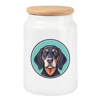 Black And Tan Coonhound Dog Breed Cartoon Kawaii - Cookie Jar with Wooden Lid - white - Front