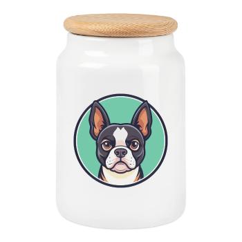Boston Terrier Chien Race Dessin animé Kawaii Clipart - Boîte à biscuits avec couvercle en bois - blanc - Devant