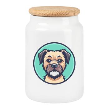 Border Terrier Chien Race Dessin animé Kawaii Clipart - Boîte à biscuits avec couvercle en bois - blanc - Devant