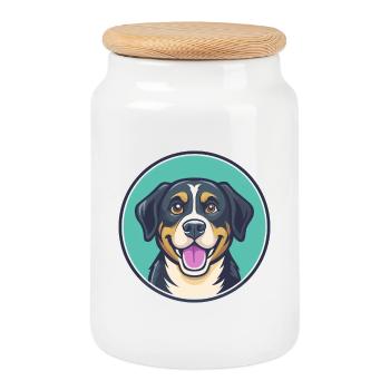 Can De Chira Dog Breed Cartoon Kawaii Clipart Pet - Cookie Jar with Wooden Lid - white - Front