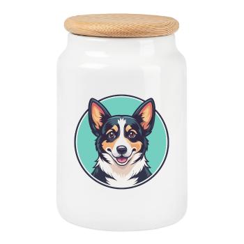 Cardigan Welsh Corgi Dog Breed Cartoon Kawaii Pet - Cookie Jar with Wooden Lid - white - Front