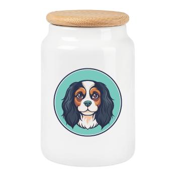Cavalier King Charles Spaniel Chien Race Dessin animé - Boîte à biscuits avec couvercle en bois - blanc - Devant
