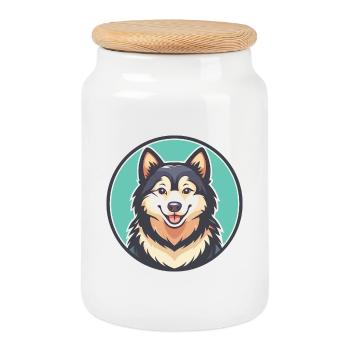 Chien Esquimau Canadien Race Dessin Animé Kawaii Clipart - Boîte à biscuits avec couvercle en bois - blanc - Devant