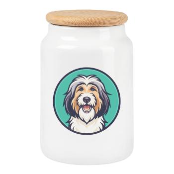 chien de berger catalan chien race dessin animé Kawaii Clipart - Boîte à biscuits avec couvercle en bois - blanc - Devant