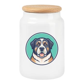 Central Asian Shepherd Dog Breed Cartoon Kawaii - Cookie Jar with Wooden Lid - white - Front