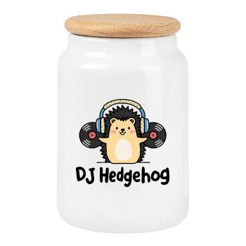 DJ Hedgehog – the charming hedgehog in the world of music - Cookie Jar with Wooden Lid - white - Front
